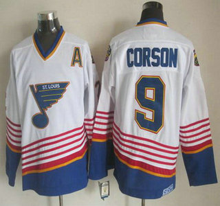 St. Louis Blues #9 Shayne Corson 1995 White Throwback CCM Jersey