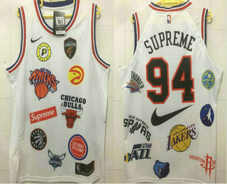 Supreme Nike NBA Logos White Stitched Basketball Jersey