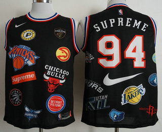 Supreme X Nike X NBA Logos Black Stitched Basketball Jersey