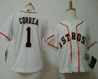 Toddler Houston Astros #1 Carlos Correa White Home MLB Baseball Jersey