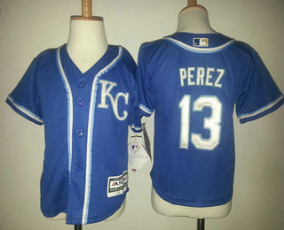 Toddler Kansas City Royals #13 Salvador Perez KC Navy Blue MLB Baseball Jersey