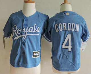 Toddler Kansas City Royals #4 Alex Gordon Light Blue MLB Baseball Jersey