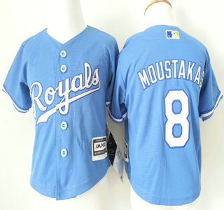 Toddler Kansas City Royals #8 Mike Moustakas Alternate Light Blue MLB Cool Base Jersey