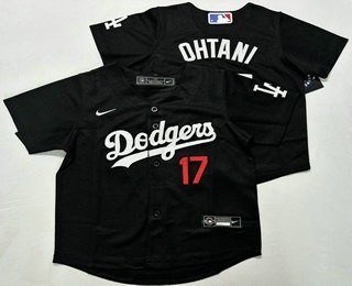 Toddler Los Angeles Dodgers #17 Shohei Ohtani Black Stitched Cool Base Nike Jersey