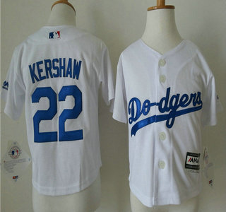 Toddler Los Angeles Dodgers #22 Clayton Kershaw Home White 2015 MLB Cool Base Jersey