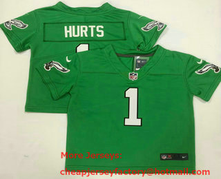 Toddlers Philadelphia Eagles #1 Jalen Hurts Green 2023 Vapor Limited Throwback Jersey