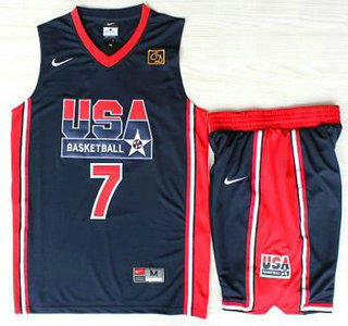 USA Basketball 1992 Olympic Dream Team  #7 Larry Bird Blue Jerseys & Shorts