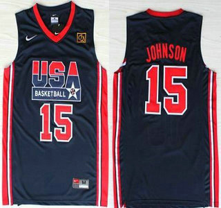 USA Basketball 1992 Olympic Dream Team #15 Magic Earvin Johnson Blue Jersey