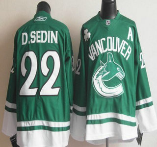 Vancouver Canucks #22 D.Sedin 2010 Green Jersey