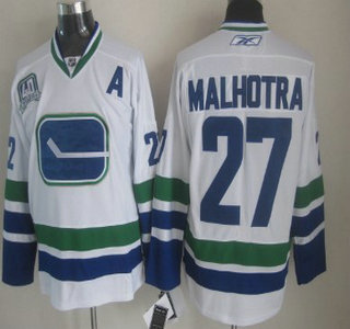 Vancouver Canucks #27 Malhotra White Third Jersey