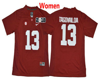 Women's Alabama Crimson Tide #13 Tua Tagovailoa Red 2018 Championship Game Patch Diamond Quest Stitched College Football Nike Jersey