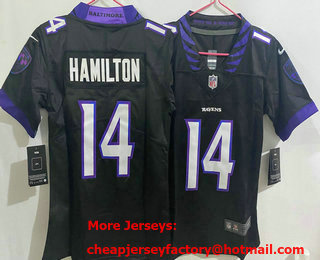 Women's Baltimore Ravens #14 Kyle Hamilton Limited Black Vapor Jersey