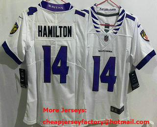 Women's Baltimore Ravens #14 Kyle Hamilton Limited White Vapor Jersey