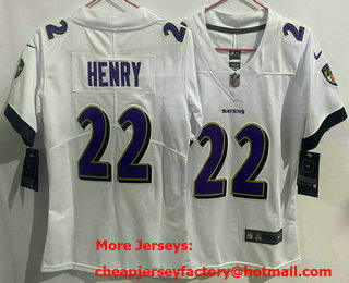 Women's Baltimore Ravens #22 Derrick Henry White Vapor Limited Stitched Jersey