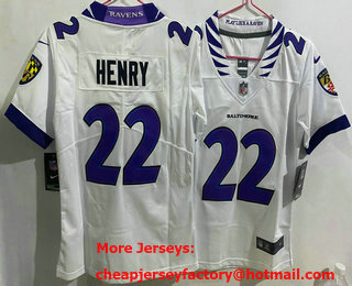 Women's Baltimore Ravens #22 Derrick Henry White Vapor Stitched Jersey