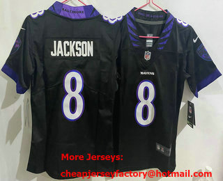 Women's Baltimore Ravens #8 Lamar Jackson Limited Black Vapor Jersey