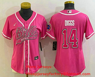 Women's Buffalo Bills #14 Stefon Diggs Pink With Patch Cool Base Stitched Baseball Jersey