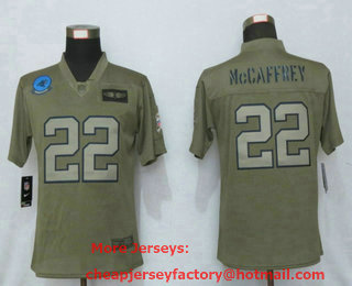 Women's Carolina Panthers #22 Christian McCaffrey Olive Camo 2019 Salute To Service Stitched NFL Nike Limited Jersey