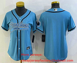 Women's Carolina Panthers Blank Blue With Patch Cool Base Stitched Baseball Jersey