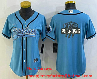 Women's Carolina Panthers Blue Team Big Logo With Patch Cool Base Stitched Baseball Jersey