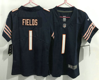 Women's Chicago Bears #1 Justin Fields Navy Blue 2021 Vapor Untouchable Stitched NFL Nike Limited Jersey