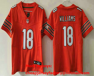 Women's Chicago Bears #18 Caleb Williams Orange 2023 FUSE Vapor Limited Stitched Jersey