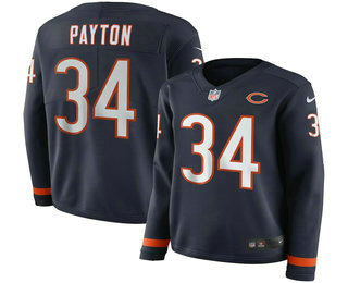 Women's Chicago Bears #34 Walter Payton Nike Navy Therma Long Sleeve Limited Jersey