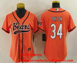 Women's Chicago Bears #34 Walter Payton Orange With Patch Cool Base Stitched Baseball Jersey