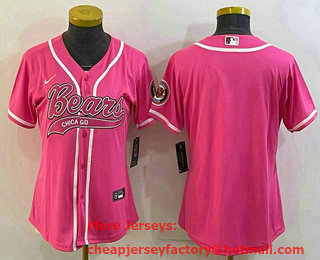 Women's Chicago Bears Blank Pink With Patch Cool Base Stitched Baseball Jersey