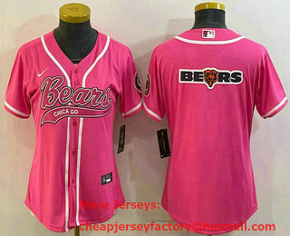Women's Chicago Bears Pink Team Big Logo With Patch Cool Base Stitched Baseball Jersey