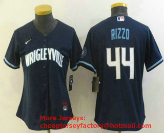 Women's Chicago Cubs #44 Anthony Rizzo Navy Blue 2021 City Connect Stitched MLB Cool Base Nike Jersey
