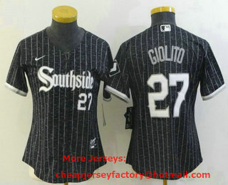 Women's Chicago White Sox #27 Lucas Giolito Black 2021 City Connect Stitched MLB Cool Base Nike Jersey