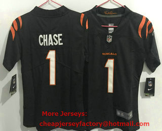 Women's Cincinnati Bengals #1 Ja'Marr Chase NEW Black 2021 Vapor Untouchable Stitched NFL Nike Limited Jersey