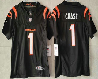 Women's Cincinnati Bengals #1 JaMarr Chase Black FUSE Vapor Limited Stitched Jersey