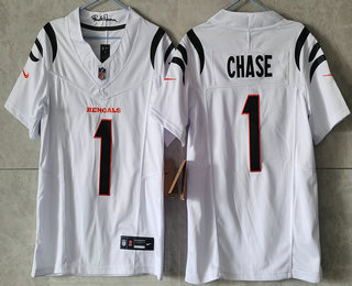 Women's Cincinnati Bengals #1 JaMarr Chase White FUSE Vapor Stitched Jersey