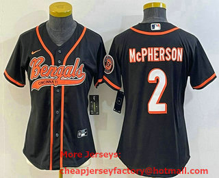 Women's Cincinnati Bengals #2 Evan McPherson Black With Patch Cool Base Stitched Baseball Jersey