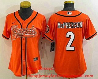 Women's Cincinnati Bengals #2 Evan McPherson Orange With Patch Cool Base Stitched Baseball Jersey