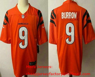 Women's Cincinnati Bengals #9 Joe Burrow NEW Orange 2021 Vapor Untouchable Stitched NFL Nike Limited Jersey