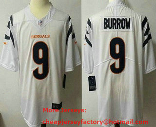 Women's Cincinnati Bengals #9 Joe Burrow NEW White 2021 Vapor Untouchable Stitched NFL Nike Limited Jersey