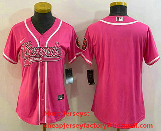 Women's Cincinnati Bengals Blank Pink With Patch Cool Base Stitched Baseball Jersey