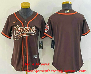 Women's Cleveland Browns Blank Brown With Patch Cool Base Stitched Baseball Jersey