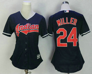 Women's Cleveland Indians #24 Andrew Miller Navy Blue Stitched MLB Cool Base Jersey