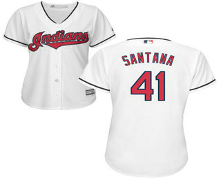 Women's Cleveland Indians #41 Carlos Santana White Home Cool Base Baseball Jersey