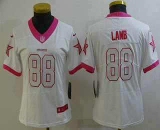 Women's Dallas Cowboys #88 CeeDee Lamb White Pink 2016 Color Rush Fashion NFL Nike Limited Jersey