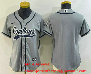 Women's Dallas Cowboys Blank Grey With Patch Cool Base Stitched Baseball Jersey