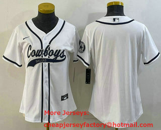 Women's Dallas Cowboys Blank White With Patch Cool Base Stitched Baseball Jersey