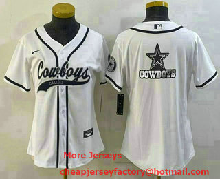 Women's Dallas Cowboys White Team Big Logo With Patch Cool Base Stitched Baseball Jersey