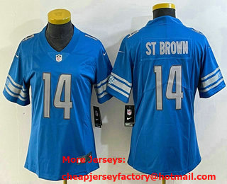 Women's Detroit Lions #14 Amon Ra St Brown Limited Blue Vapor Jersey