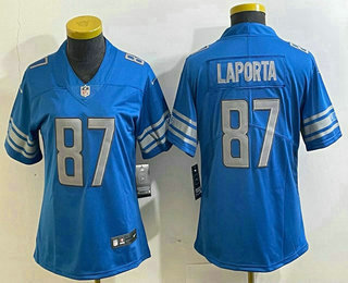 Women's Detroit Lions #87 Sam Laporta Limited Blue Vapor Jersey
