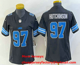 Women's Detroit Lions #97 Aidan Hutchinson Limited Black 2024 FUSE Vapor Jersey